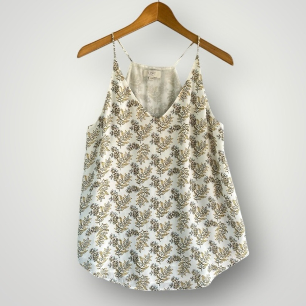 LOFT Cream Floral Print Spaghetti Strap Tank